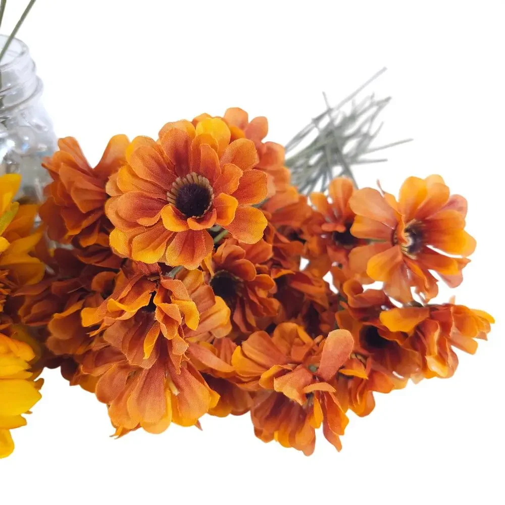 43 Pc Artificial Silk Fall Flower Stems Red Orange Yellow Floral Craft Decor Lot